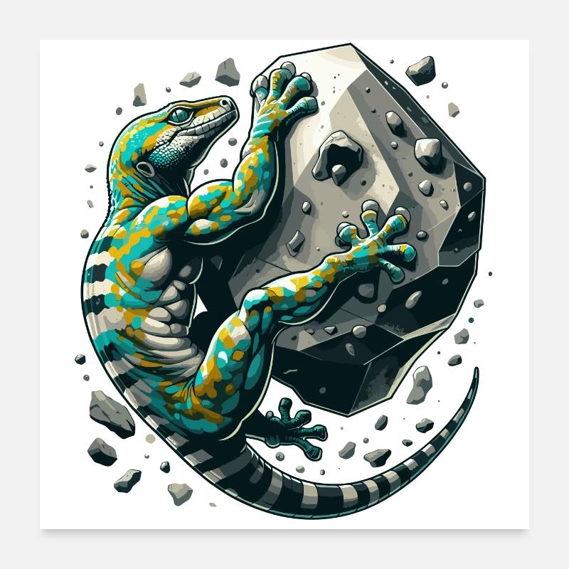 Bouldering Gecko Muscles Gift Poster 24" x 24" (60x60 cm)
