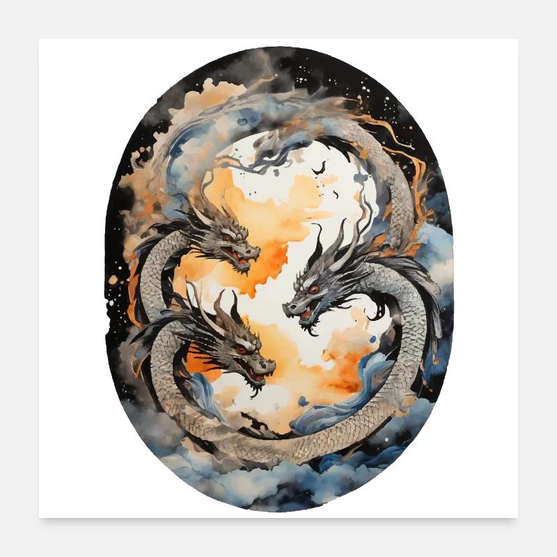 Japanese Dragons Poster 24" x 24" (60x60 cm)
