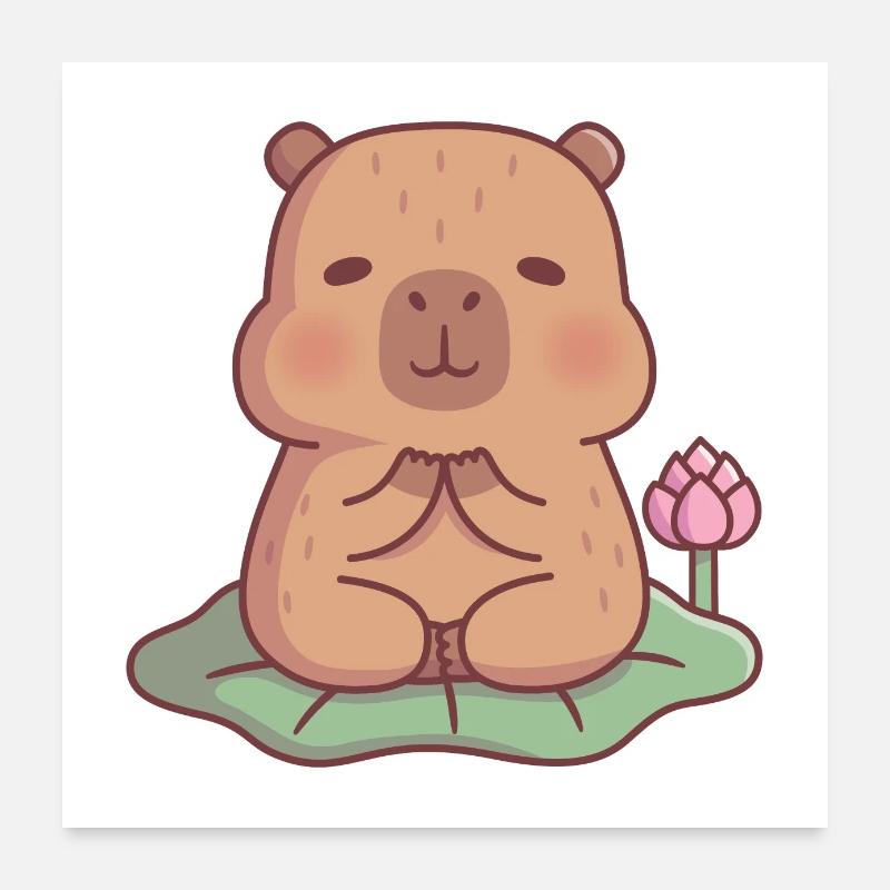 Cute Capybara Meditating On Lotus Leaf Poster 24" x 24" (60x60 cm)