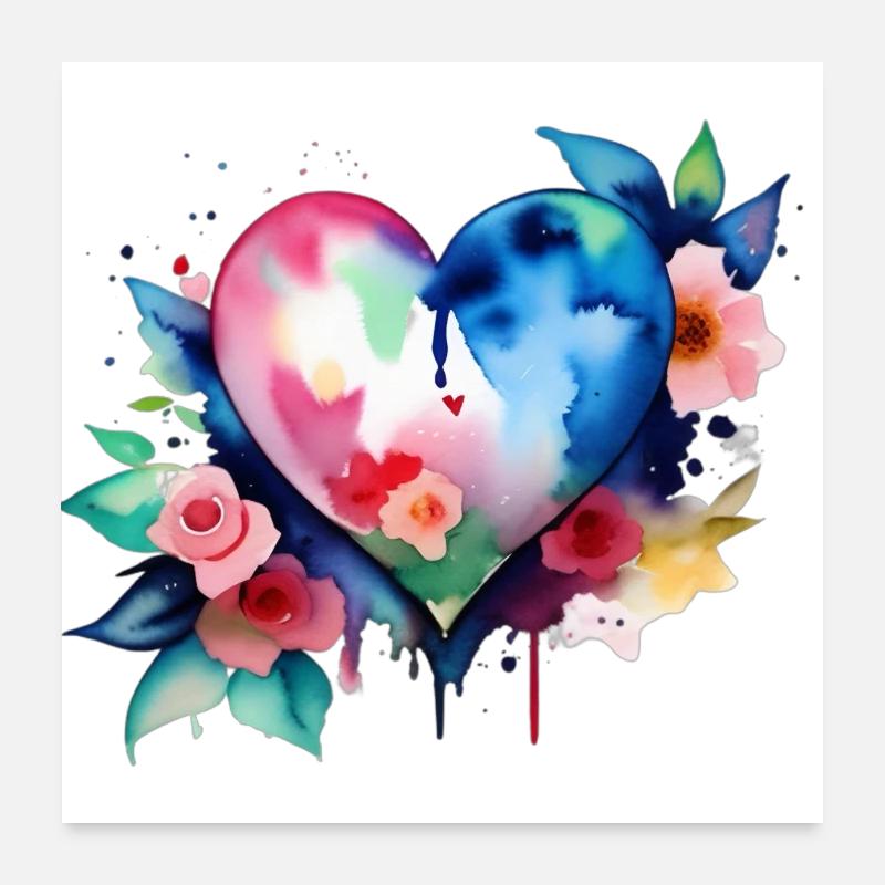 Herz - Farbtupfer Poster 60x60 cm