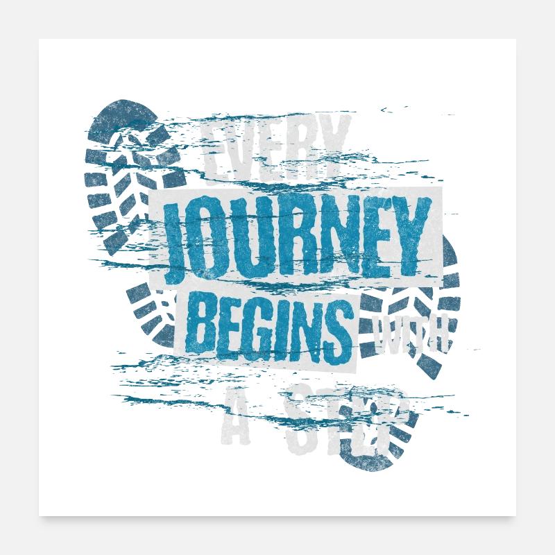Reise beginnt Reisender Positives Zitat Poster 60x60 cm