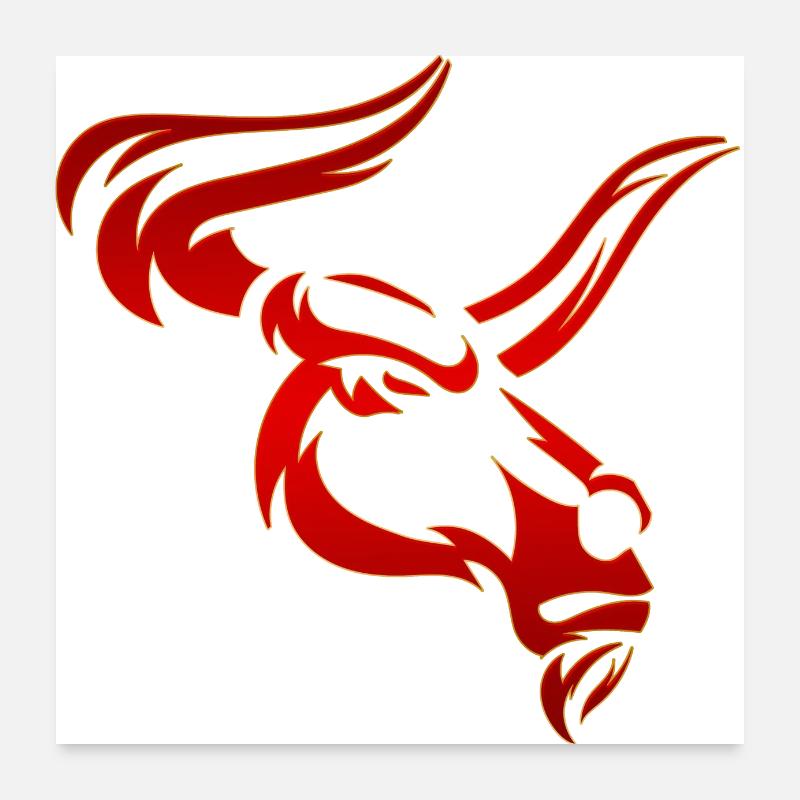 Stier Stierkopf Kopf Logo Steak Beast Gym Horn Poster 60x60 cm