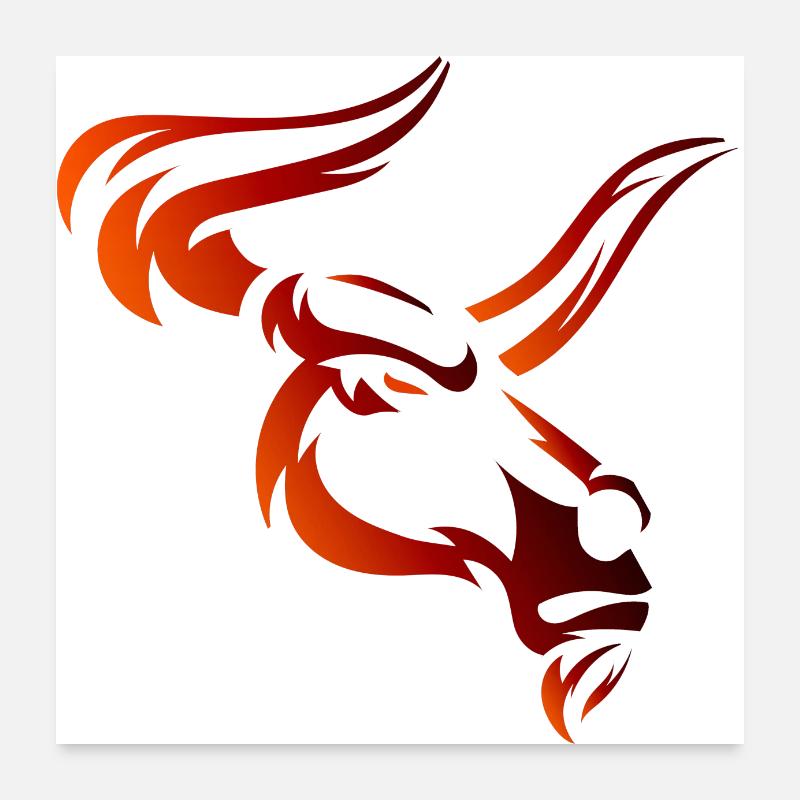Stier Stierkopf Kopf Logo Steak Beast Gym Horn Poster 60x60 cm