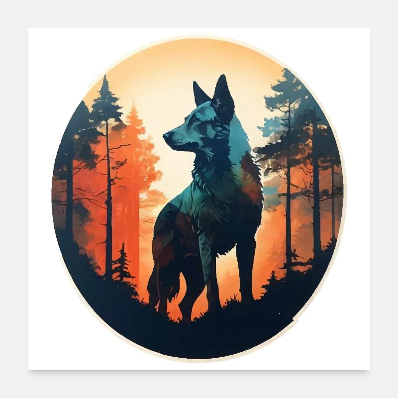 Lupo nordico pieno di foresta Poster 60x60 cm