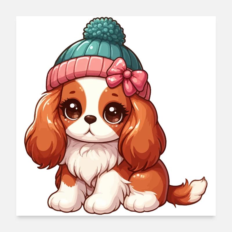 Cute King Charles Cavalier with a Beanie Poster 24" x 24" (60x60 cm)