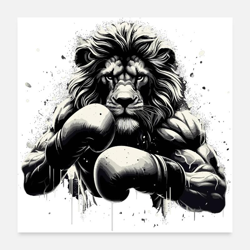 Löwe Boxer Kämpfer Boxen Geschenk Poster 60x60 cm
