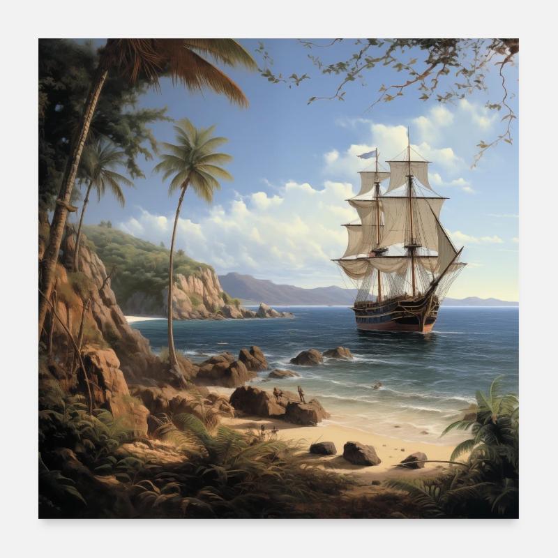 Sailing ship on tropical coast Poster 24" x 24" (60x60 cm)