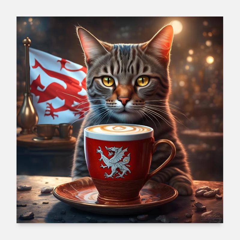 Welsh Coffee Cat Poster 24" x 24" (60x60 cm)
