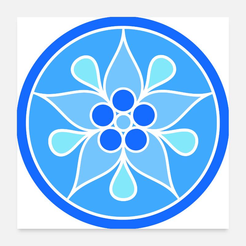 Rosace florale tribale dans les tons de bleu Poster 60 x 60 cm