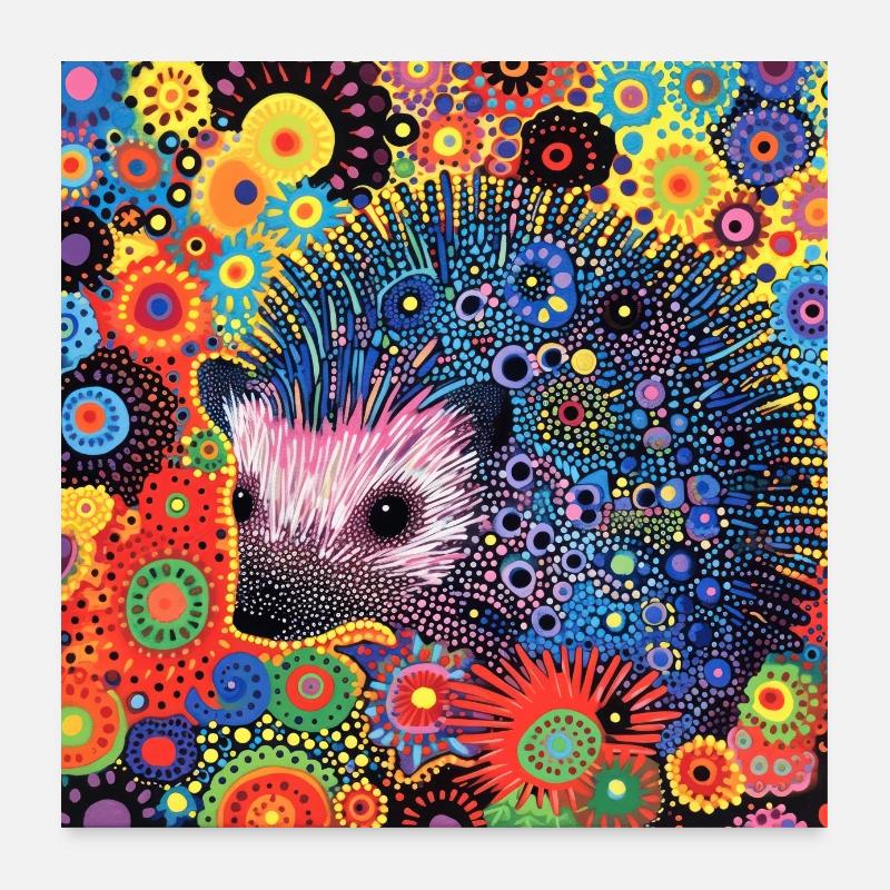 hérisson, coloré, animal, cadeau, idée cadeau Poster 60 x 60 cm