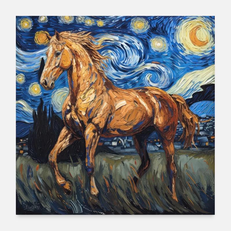 pferd, tier, van gogh, sternenacht Poster 60x60 cm