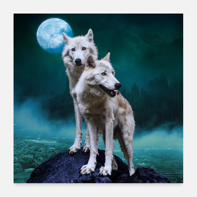 Loups blancs / Deux loups blancs Poster 60 x 60 cm