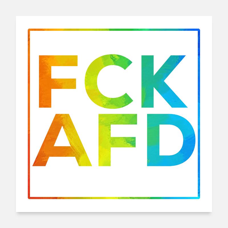 FCK AFD mit Rahmen Regenbogen Poster 60x60 cm