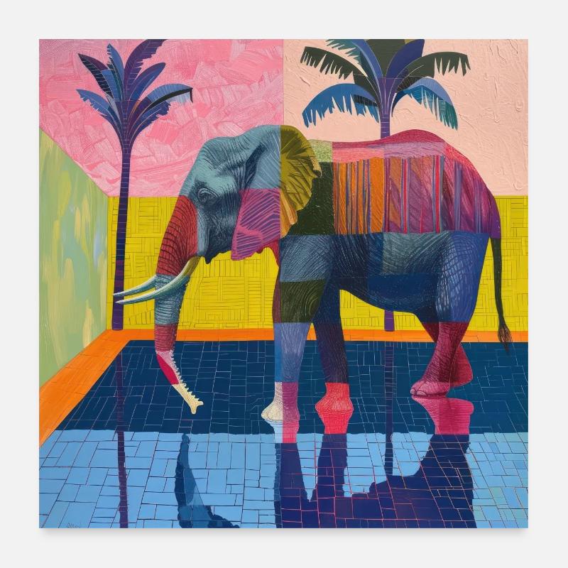 elefant, bunt, tier, geschenk, geschenkidee - Poster 60x60 cm - Weiß