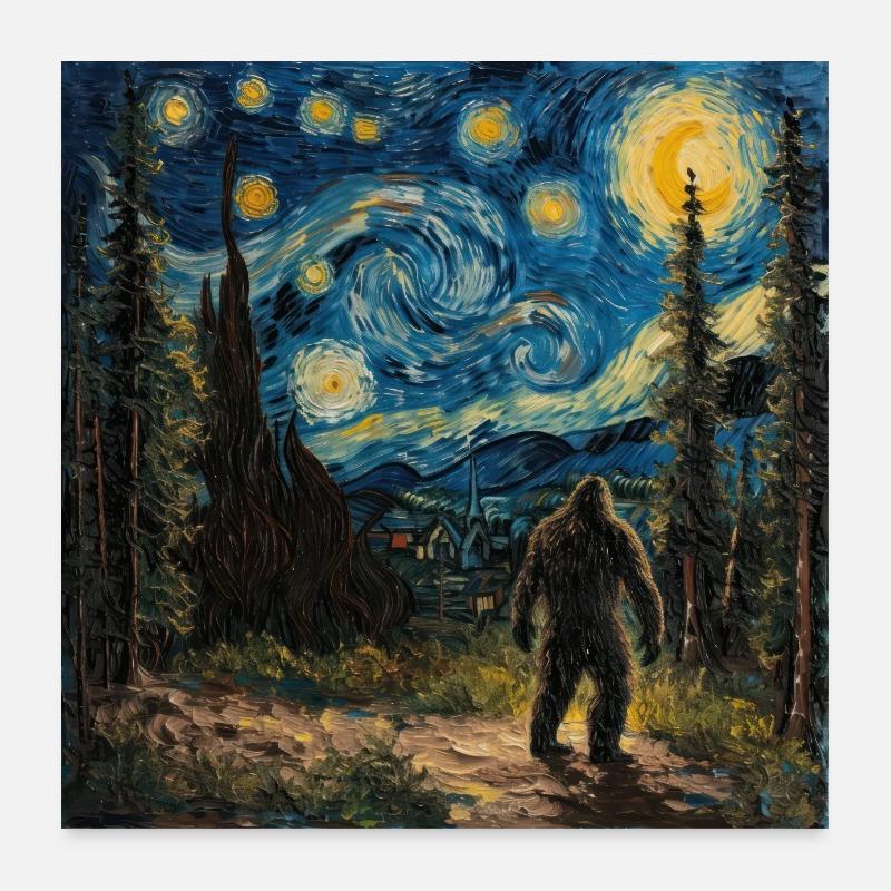 Bigfoot, Big Foot, Van Gogh, Starry Night Poster 24" x 24" (60x60 cm)
