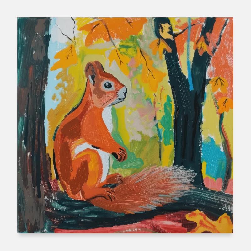 squirrel, colorful, animal, gift, gift idea Poster 24" x 24" (60x60 cm)