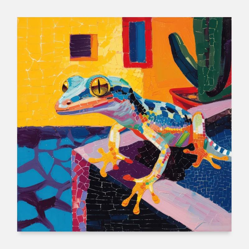 gecko, echsen, bunt, tier, geschenk, geschenkidee Poster 60x60 cm