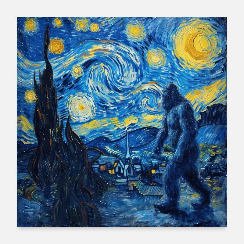 Bigfoot, Big Foot, Van Gogh, Starry Night Poster 24" x 24" (60x60 cm)