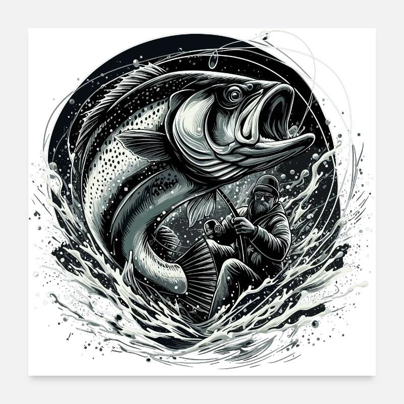Angeln Angler dynamisch Geschenk Poster 60x60 cm