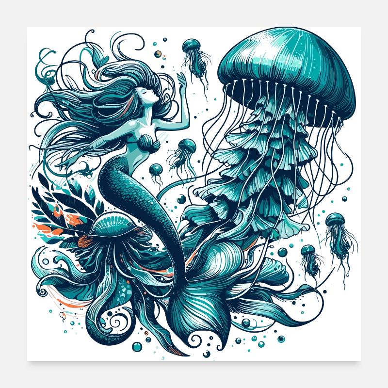 Sirène sirène méduse méduse cadeau Poster 60 x 60 cm
