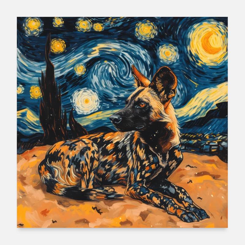 hyäne, van gogh, sternennacht Poster 60x60 cm