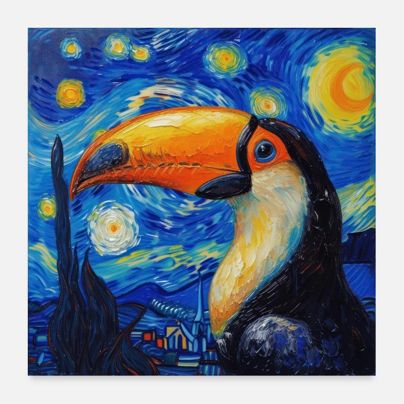 Toucan, Bird, Van Gogh, Starry Night Poster 24" x 24" (60x60 cm)