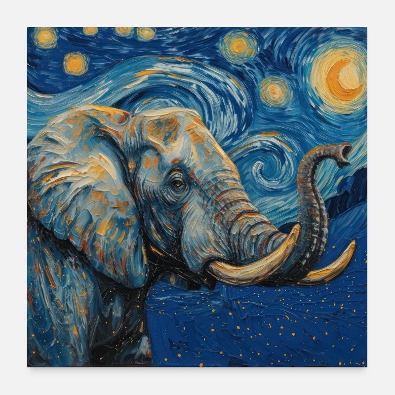 elefant, van gogh, sternennacht Poster 60x60 cm
