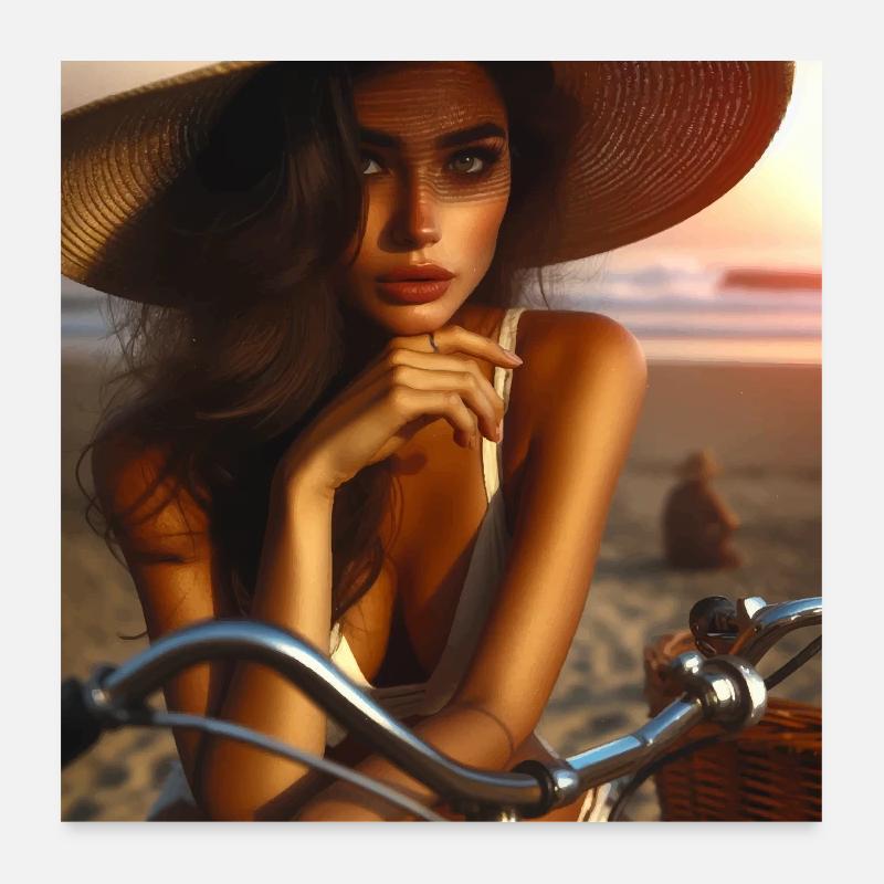 Sunset Beach Chic on a Bike Poster 24" x 24" (60x60 cm)