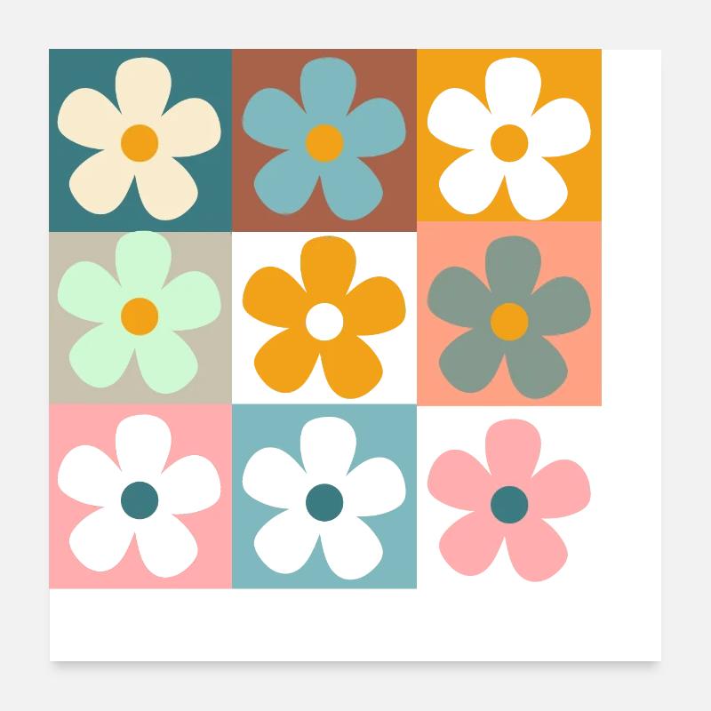 Retro Gänseblümchen Blumen Poster 60x60 cm