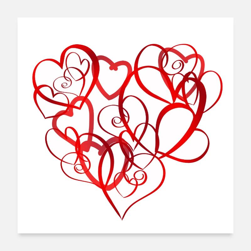 Red love hearts . Poster 60x60 cm