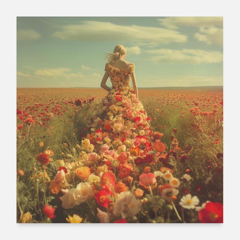 Robe fleurie dans une mer de fleurs - Poster 60 x 60 cm - blanc