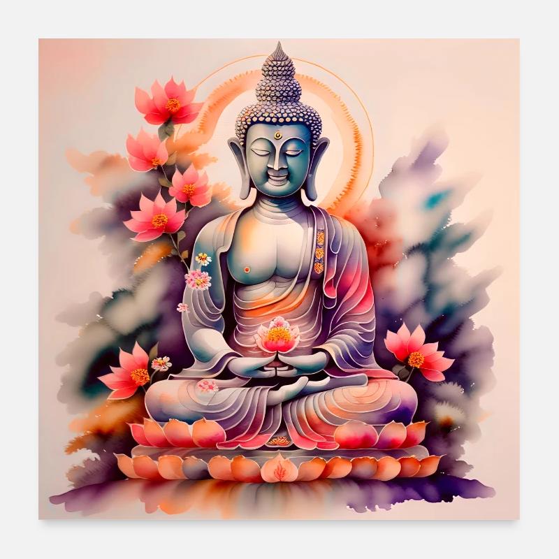 Buddha - Poster 60x60 cm - Weiß