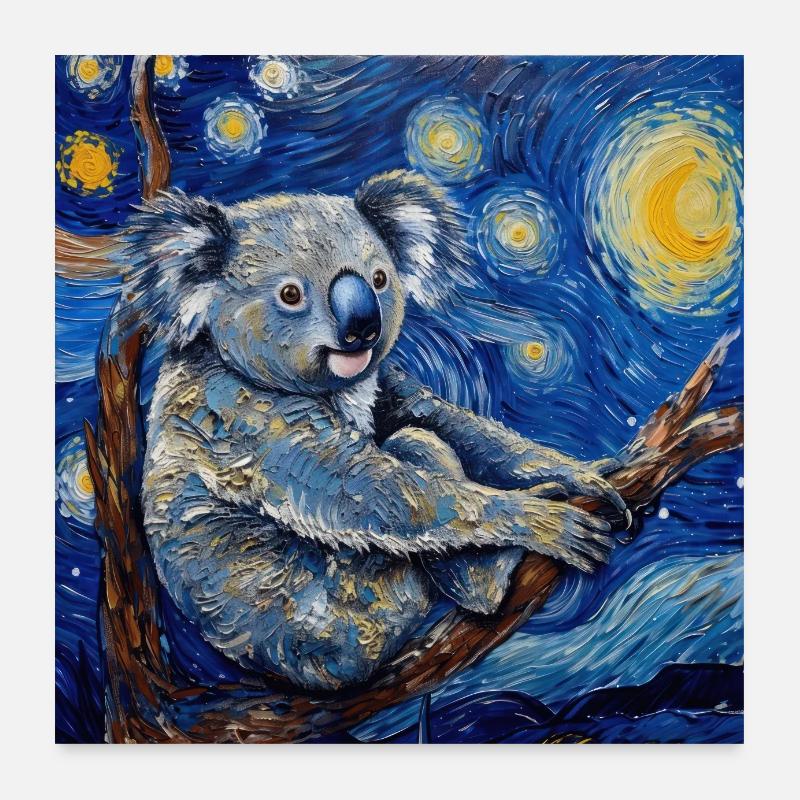 koala, tier, van gogh, sternenacht Poster 60x60 cm