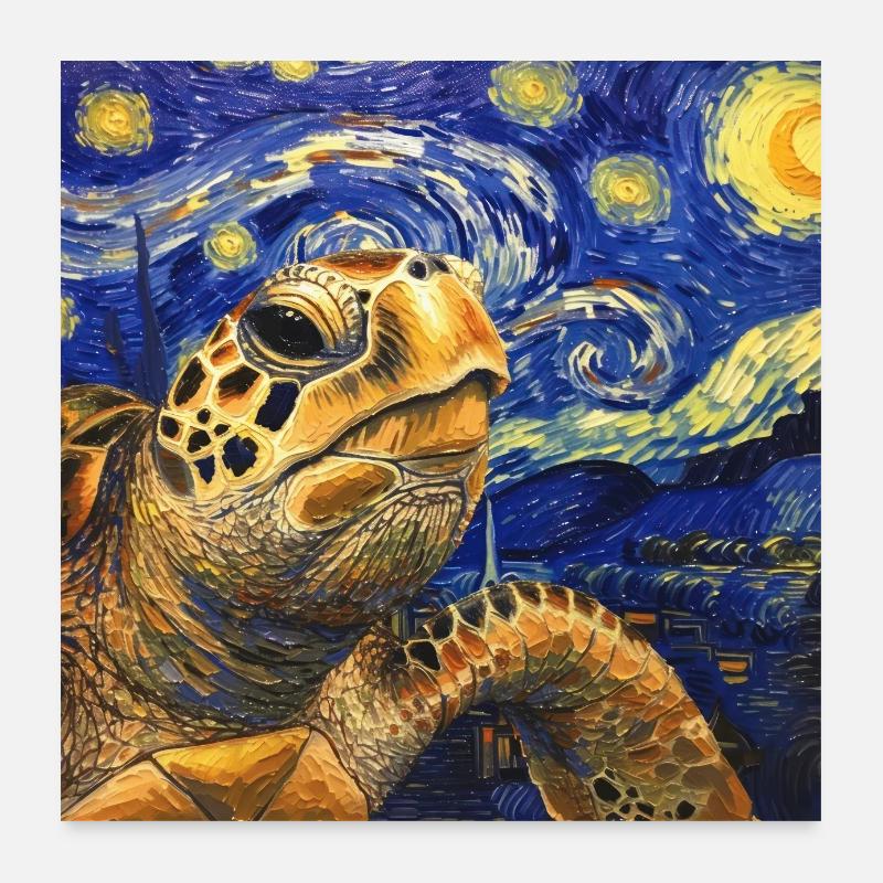 Turtle, Animal, Van Gogh, Starry Night Poster 24" x 24" (60x60 cm)