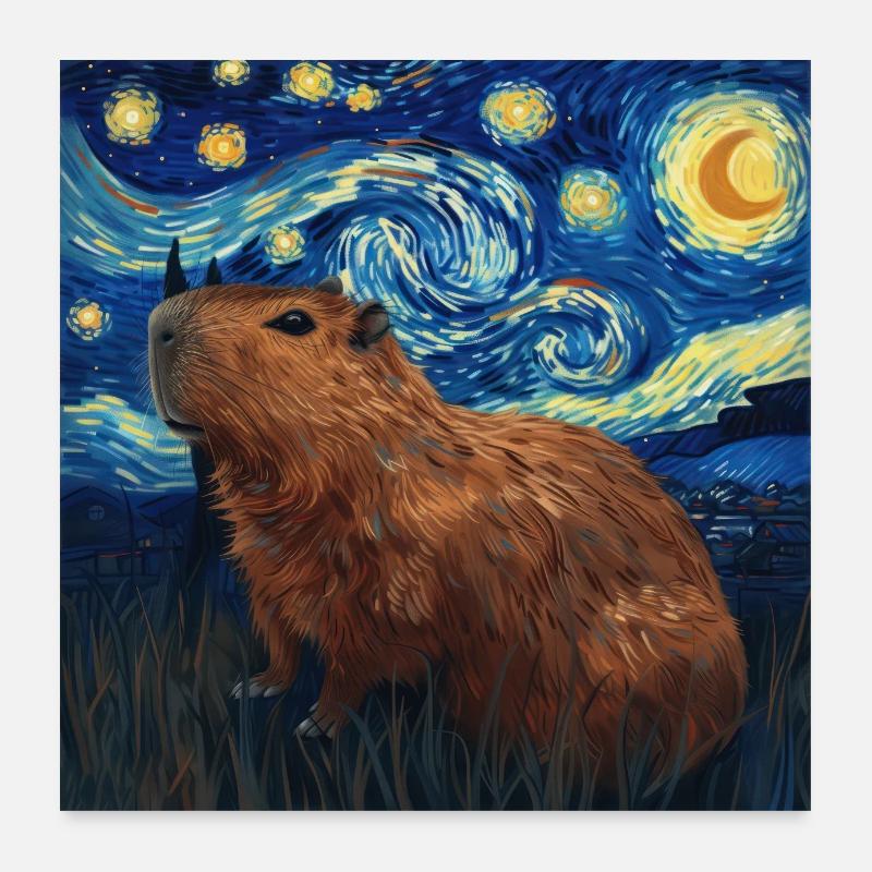 capybara, tier, van gogh, sternenacht Poster 60x60 cm