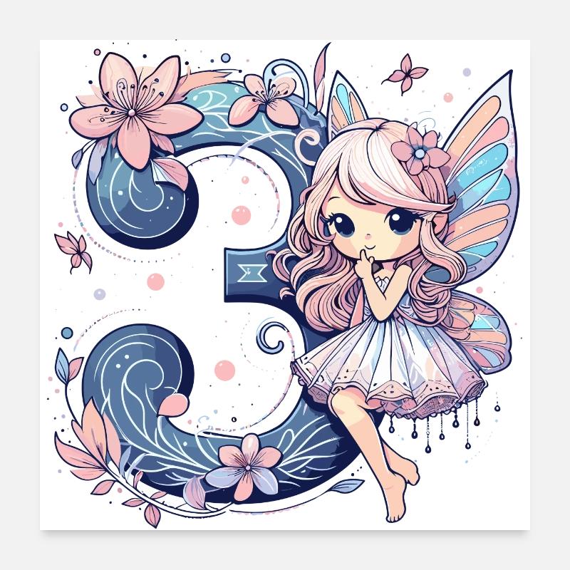 Cadeau d’anniversaire de 3 ans Fairy Elf Poster 60 x 60 cm