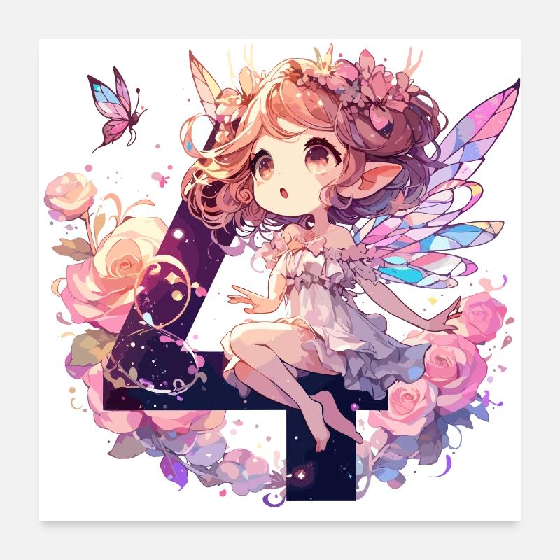 Cadeau d’anniversaire elfe fée de 4 ans Poster 60 x 60 cm