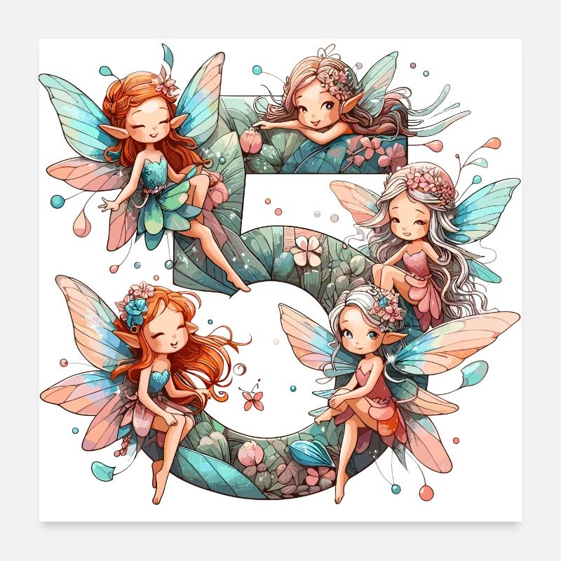 Cadeau d’anniversaire elfe fée de 5 ans Poster 60 x 60 cm