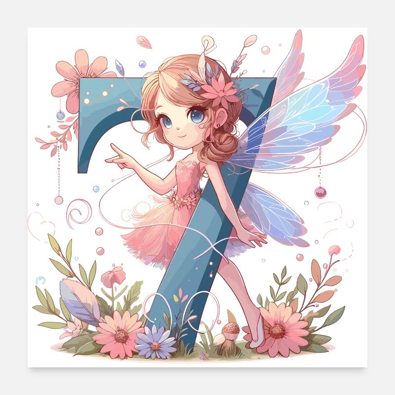 7 Jahre Fee Elfe Geburtstag Geschenk Poster 60x60 cm