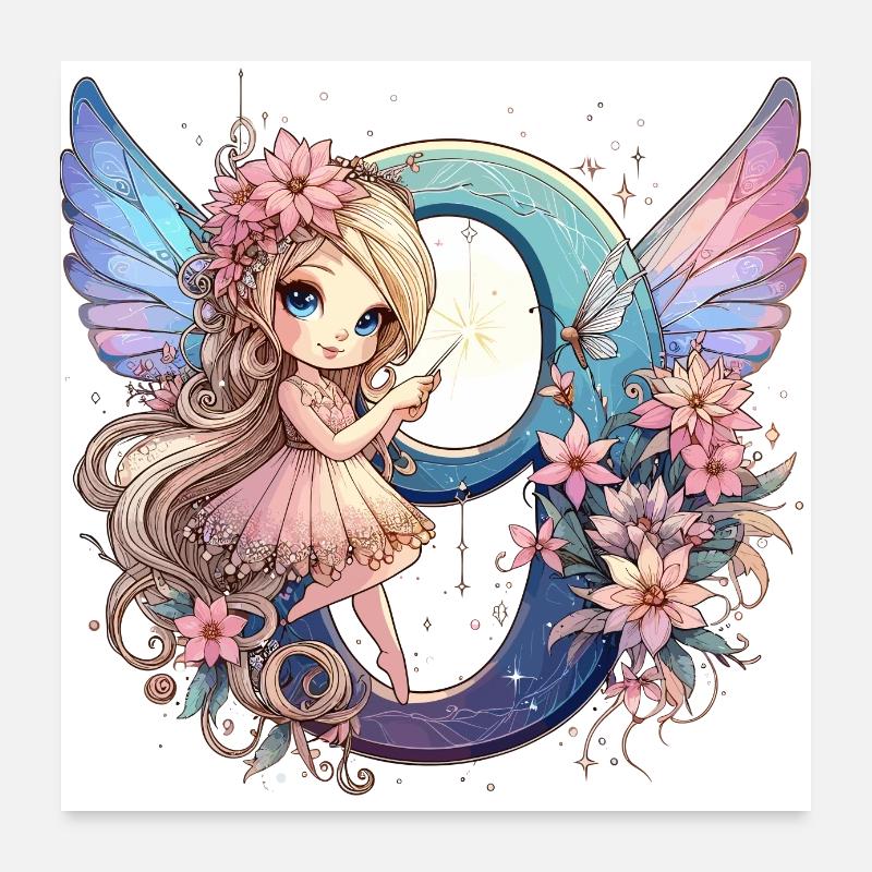 9 ans fée elfe cadeau d’anniversaire Poster 60 x 60 cm