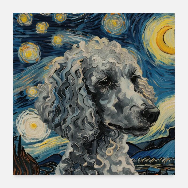Caniche, Chien, Van Gogh, Nuit Étoilée Poster 60 x 60 cm