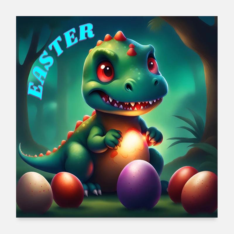 Dinosaur Red Eyes Easter Eggs Poster 24" x 24" (60x60 cm)