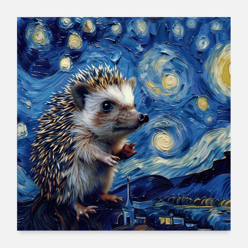 igel, van gogh, sternennacht, geschenk - Poster 60x60 cm - Weiß