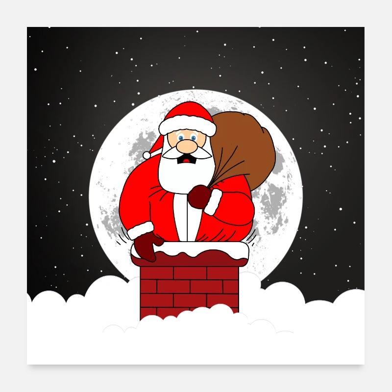 Weihnachtsmann unter Vollmond Poster 60x60 cm