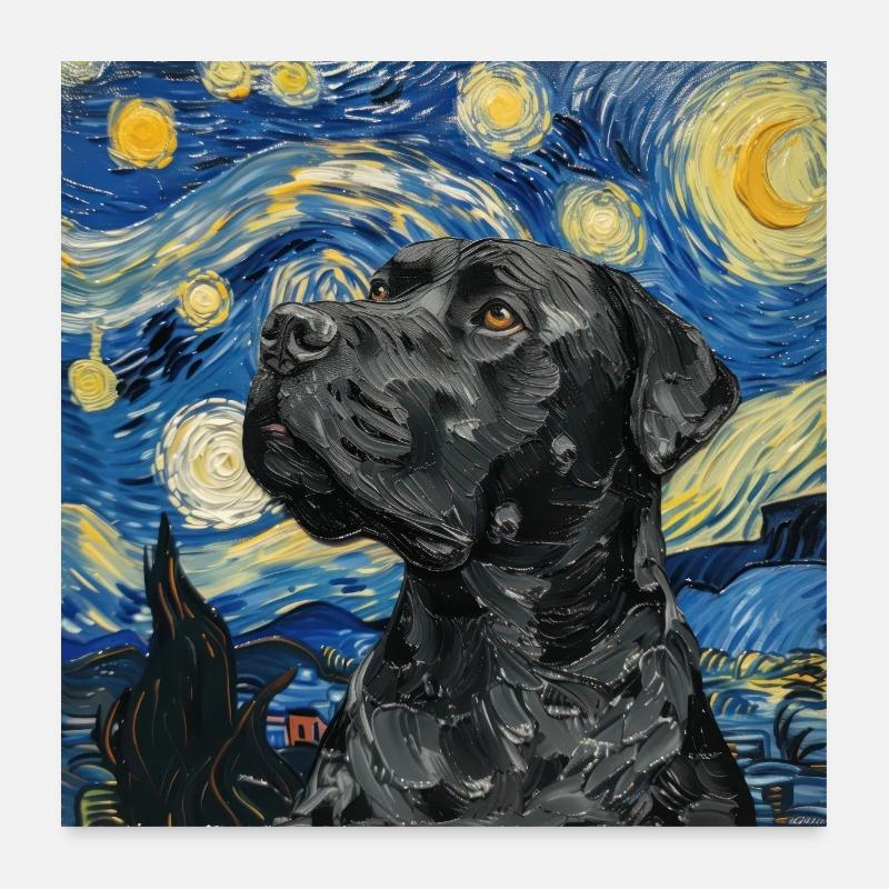 Cane corso , hund, van gogh, sternennacht, geschen Poster 60x60 cm