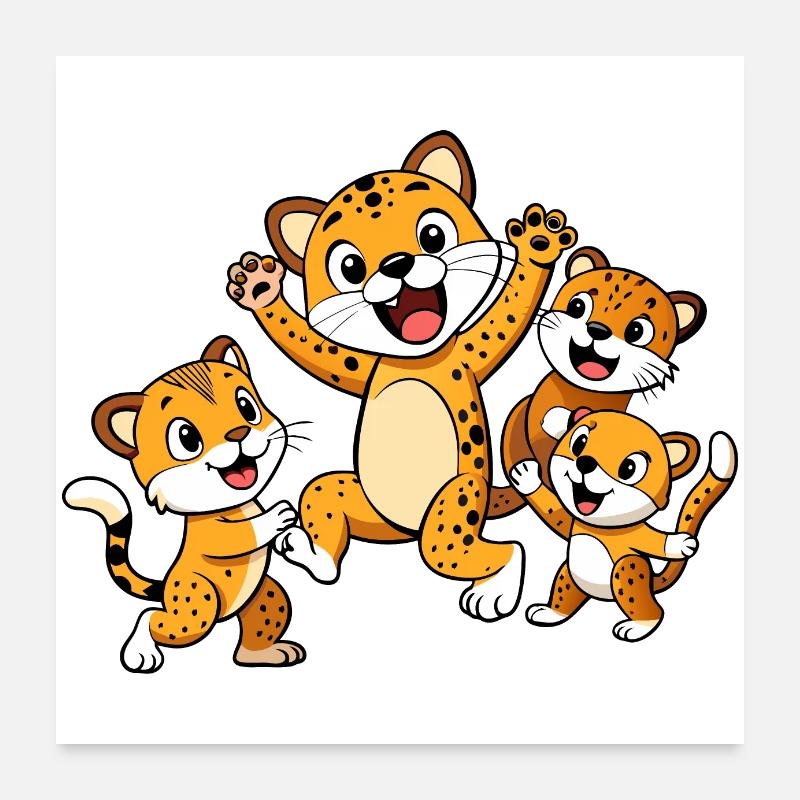 Jaguarundi jubilatoire jouant avec ses frères et sœurs Poster 60 x 60 cm