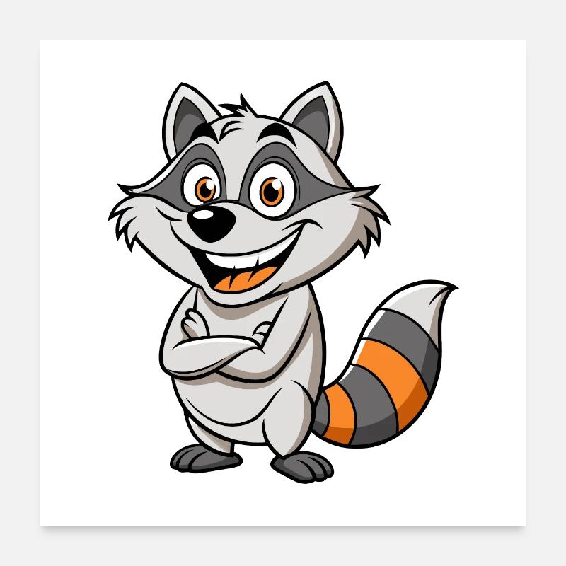 Verschmitzter Waschbär mit einem schlauen Grinsen Cartoon-Kunst Poster 60x60 cm