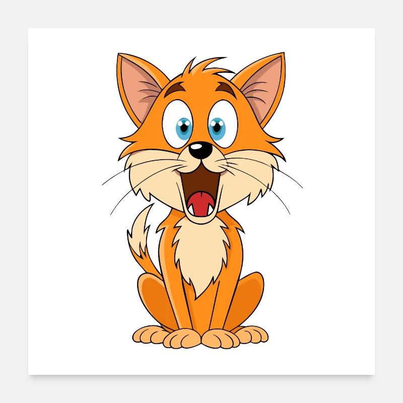 Frightened Cat with Raised Fur Cartoon Artwork Poster 24" x 24" (60x60 cm)