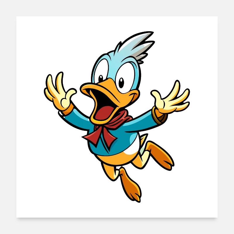 Whimsical Scared Duck Taking Flight Cartoon Poster 24" x 24" (60x60 cm)