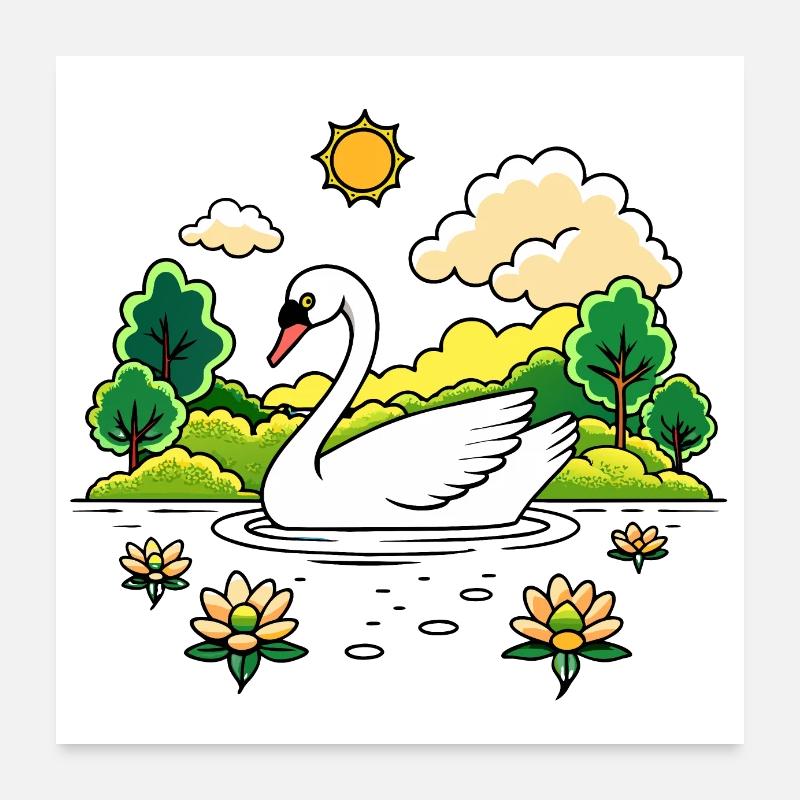 Tranquil Swan Gliding Across a Serene Lake Poster 24" x 24" (60x60 cm)